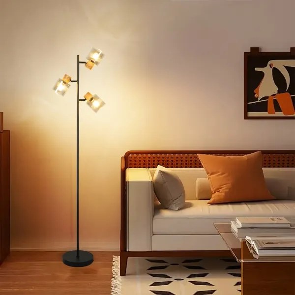 Brilagi - Lampada da terra HYGGE 3xE14/15W/230V legno/fumé