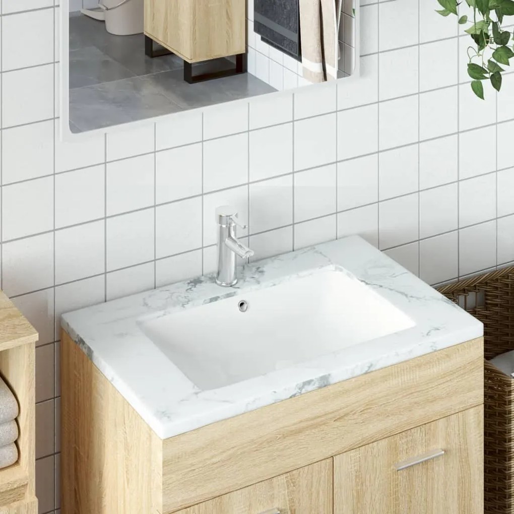 Lavandino da Bagno Bianco 60x40x21 cm Rettangolare in Ceramica