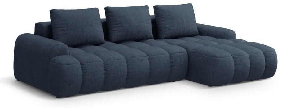 Divano angolare blu scuro allungabile/con contenitore (con penisola a destra/con chaise lounge) Linz – Cosmopolitan Design