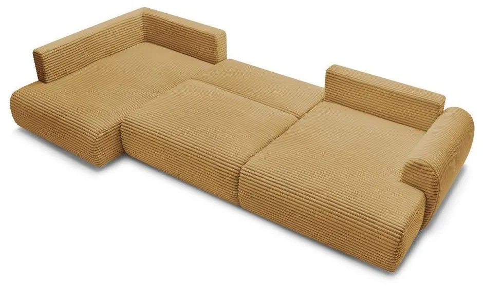 Divano angolare color senape allungabile/con contenitore (con penisola a sinistra/a U) con rivestimento in velluto a coste Lucien – Bobochic Paris