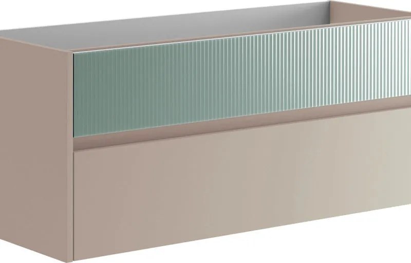 Mobile da bagno sospeso sotto lavabo Niwa 2 cassetti ideale per doppia vasca L119.5 x H50 x P45.5cm sabbia e verde timo cannettato