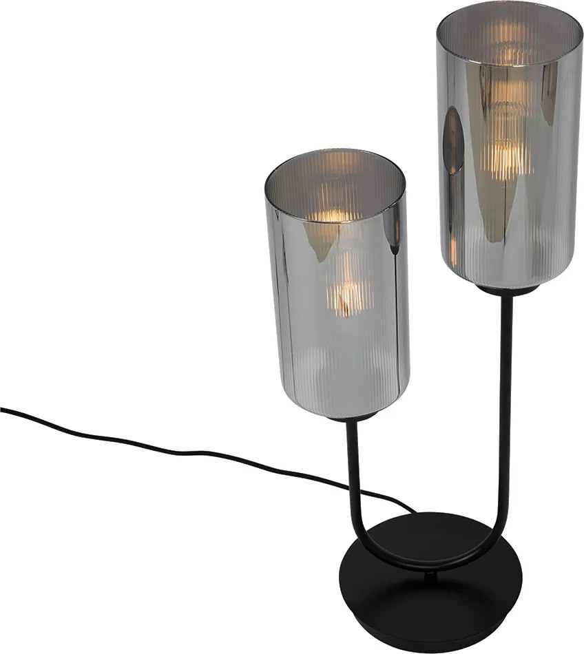 Lampada da tavolo smart nera con vetro fumé 2 luci incl. 2 Wifi ST64 - Laura