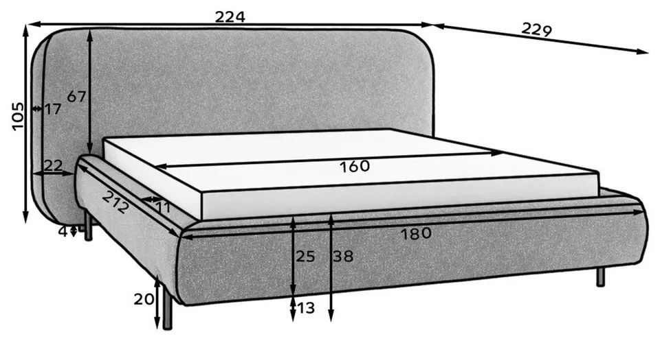 Letto matrimoniale imbottito giallo ocra con contenitore e rete inclusi 160x200 cm Pointt – ELTAP