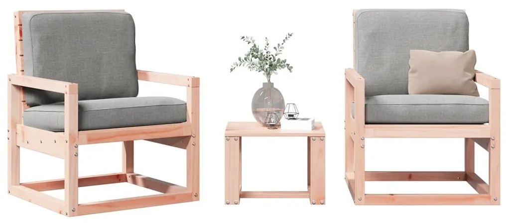 Set Salotto Da Giardino 3 Pz İn Legno Massello Di Douglas /