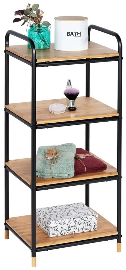 Scaffale da bagno nero in metallo con 4 ripiani in bambù 42x94,5 cm Loft - Wenko