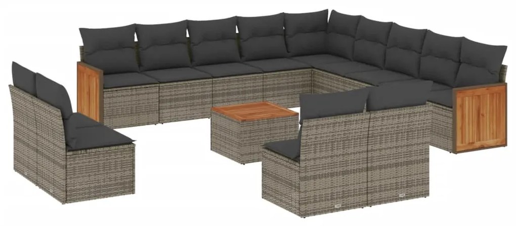 Set Divani da Giardino 14pz con Cuscini in Polyrattan Grigio