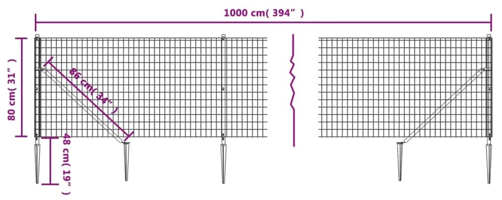 Recinzione Metallica con Picchetti Ancoraggio Antracite 0,8x10m