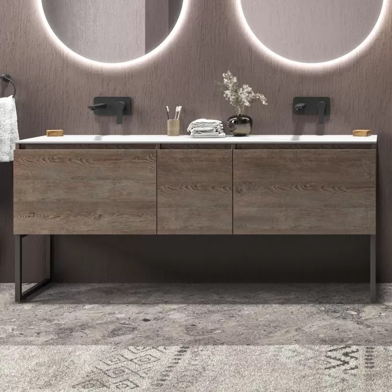 Mobile bagno a terra 175 cm doppio lavabo 2 cassetti e anta SP-175SS - KAMALU