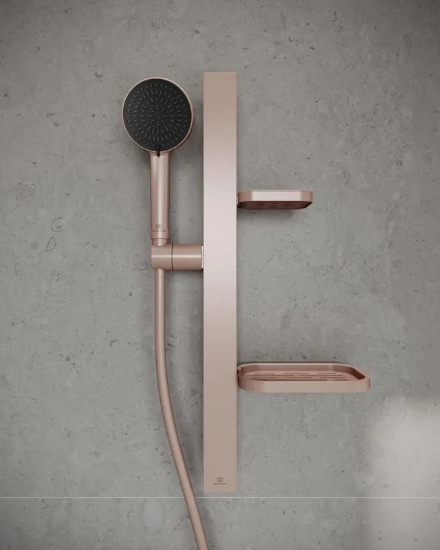 Asta doccia IDEAL STANDARD Alu+ 2 funzioni quadrato in alluminio oro rosa L 60 x  P 15.7 cm