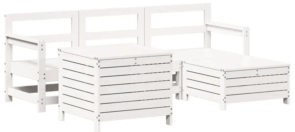 Set salotto da giardino 5 pz bianco in legno massello di pino