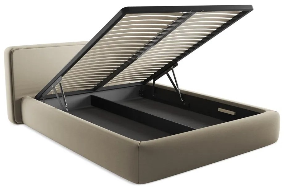 Letto matrimoniale imbottito beige con vano contenitore con griglia 160x200 cm Kiana - Makamii