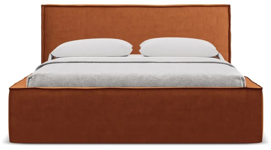 Letto matrimoniale imbottito in terracotta con vano contenitore con griglia da 160x200 cm Anani - Makamii