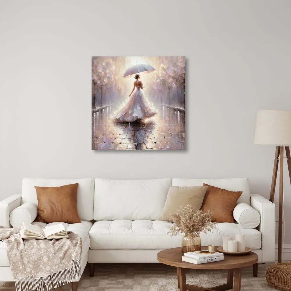 Quadro su tela – Donna che cammina sotto la pioggia