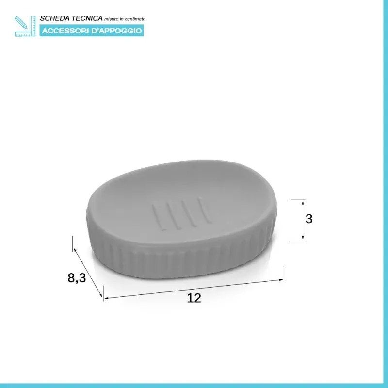 Accessori bagno da appoggio in set 3 pezzi in ceramica colore grigio Cup