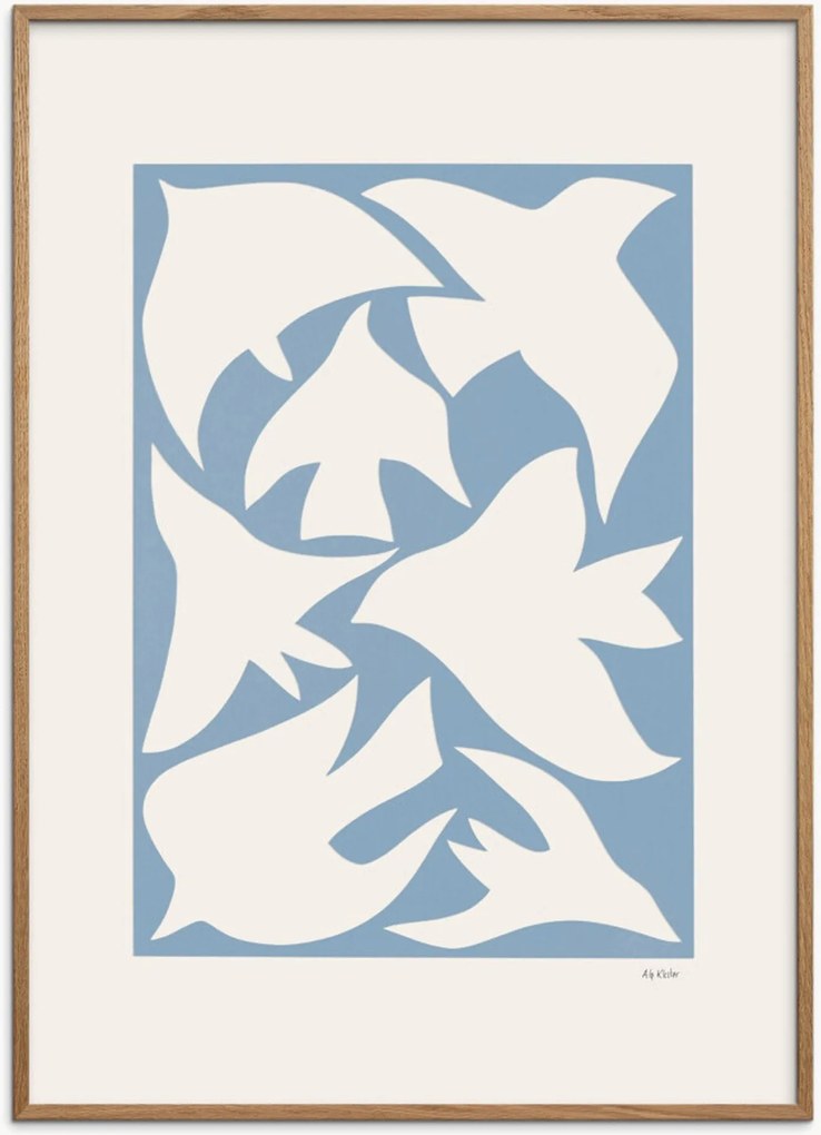 Poster incorniciato in legno di quercia Birds