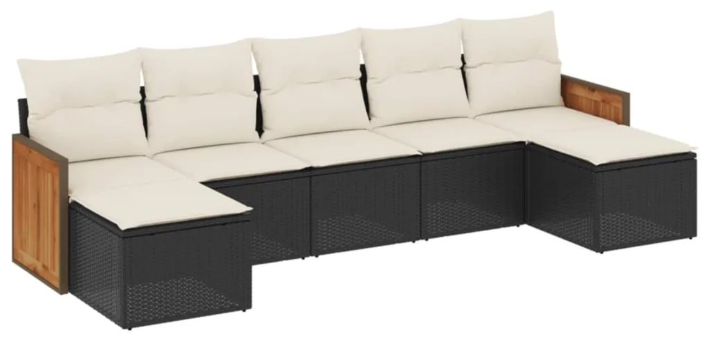 Set divani da giardino con cuscini 7pz nero polyrattan