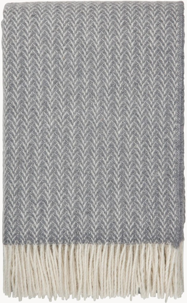Coperta in lana di pecora neozelandese con motivo a spina di pesce e frange Hope