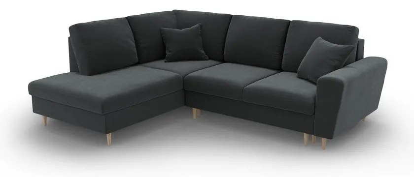 Divano angolare grigio scuro allungabile e con contenitore (con penisola a sinistra/a L) con rivestimento in velluto Kyoto – Cosmopolitan Design