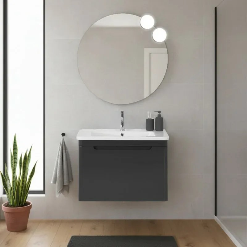 Mobile bagno sospeso 80 cm antracite lucido con specchio 70x90 Stillo