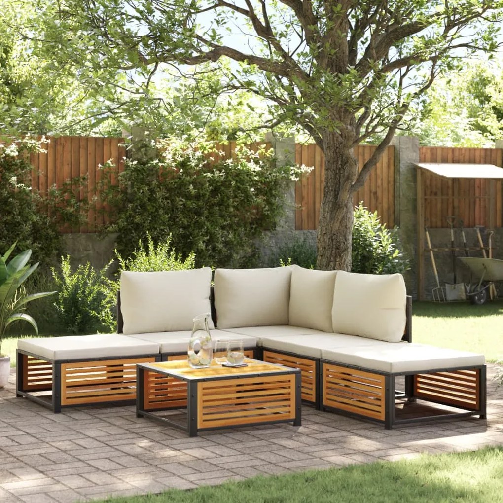 Set divano da giardino 6 pz con cuscini in massello di acacia