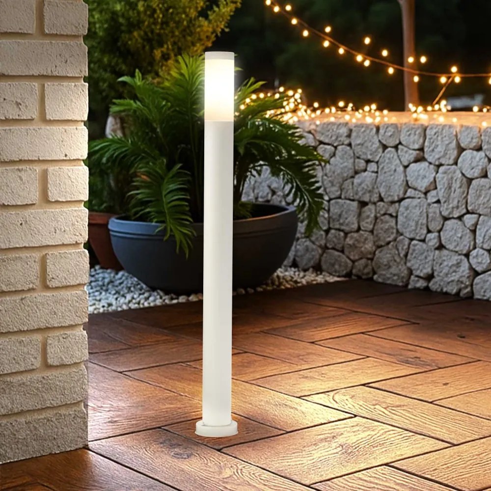 Paletto da Giardino 100cm, acciaio inox BIANCO, IK06, IP54, base E27 Base E27