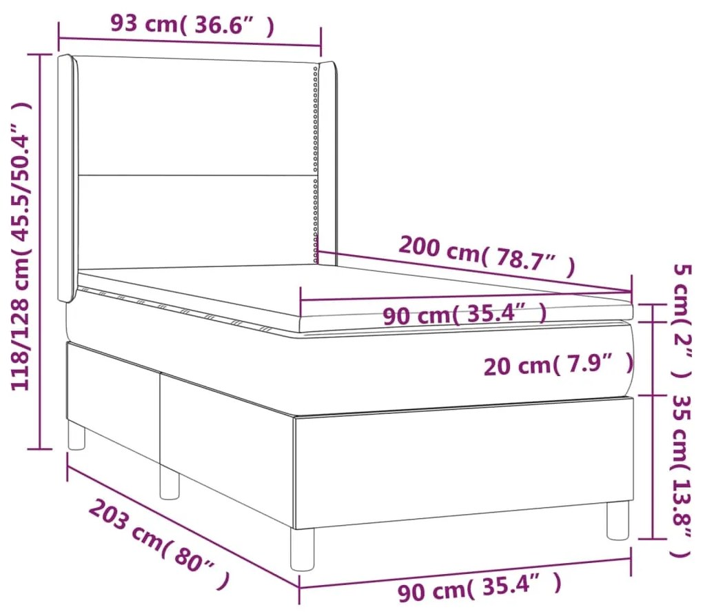 Giroletto a Molle con Materasso Grigio Chiaro 90x200 cm Tessuto