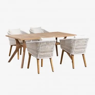 Set Tavolo Rettangolare In Legno Di Teak Yolen (180x90 Cm) E 4 Sedie Da Pranzo Barker Gardenia Bianco - Sklum
