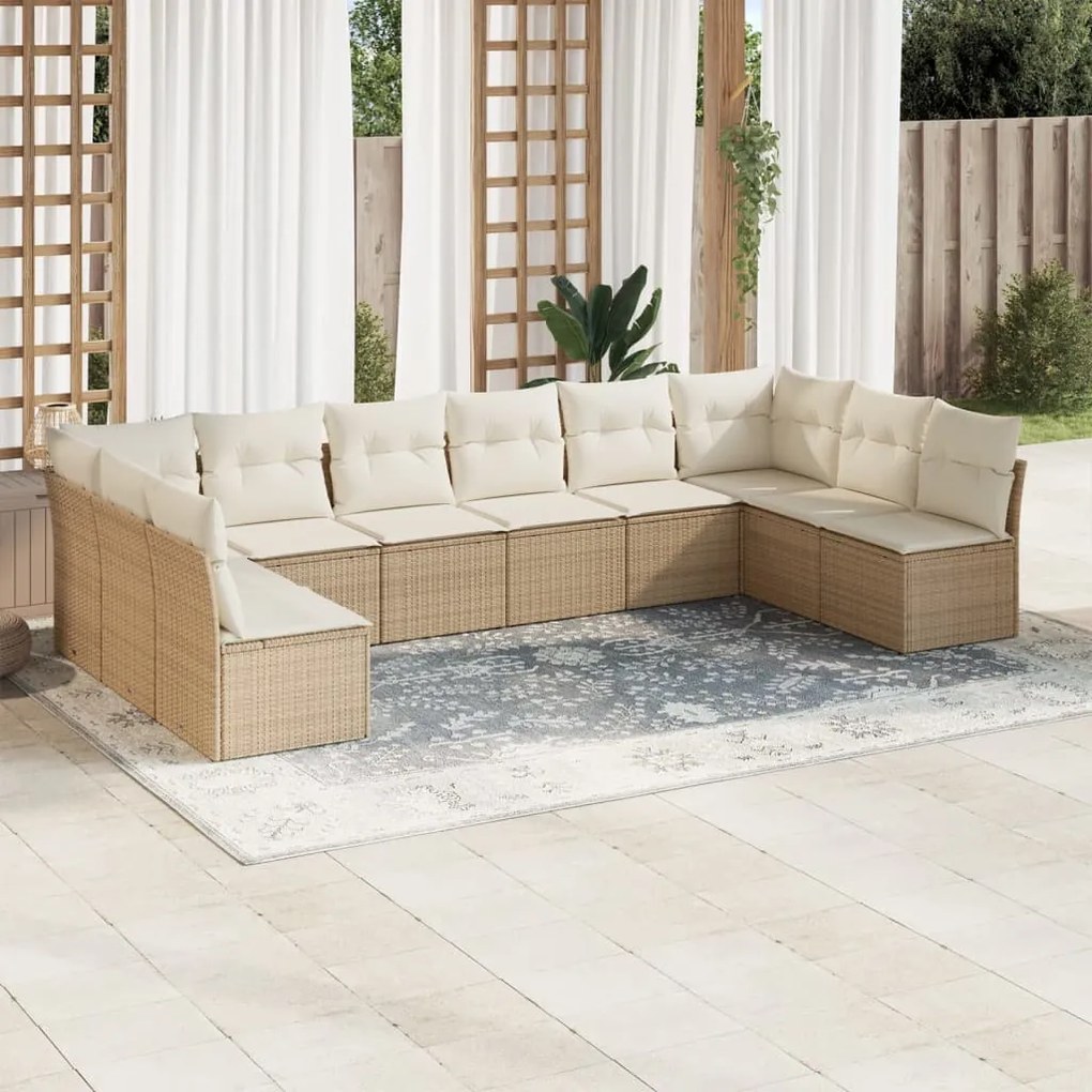 Set divano da giardino 10 pz con cuscini beige in polyrattan