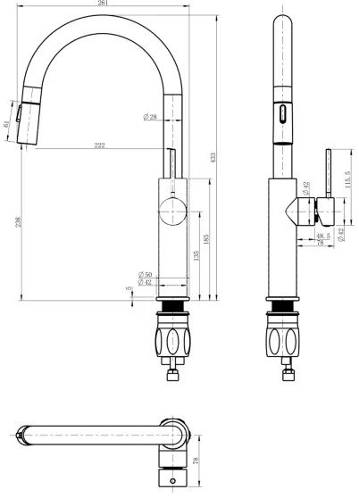 Sapho - Rubinetto lavello con doccetta estraibile FLAWO opaco nero