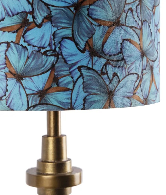 Lampada da tavolo in bronzo con paralume in velluto con motivo a farfalla 40 cm - Diverso