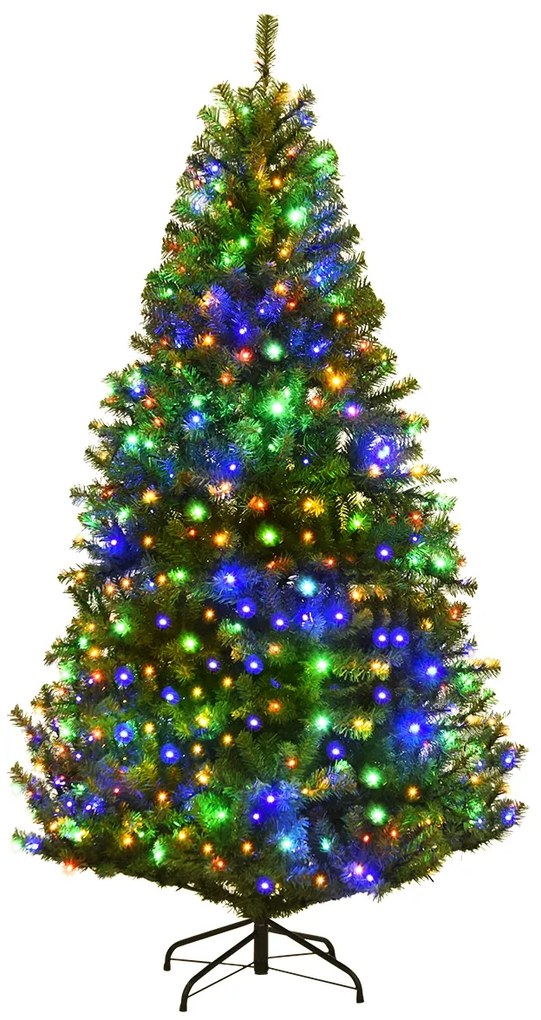 Costway Albero di natale artificiale 180cm in PVC con 350 LED, 1000 rami, supporto in metallo Verde