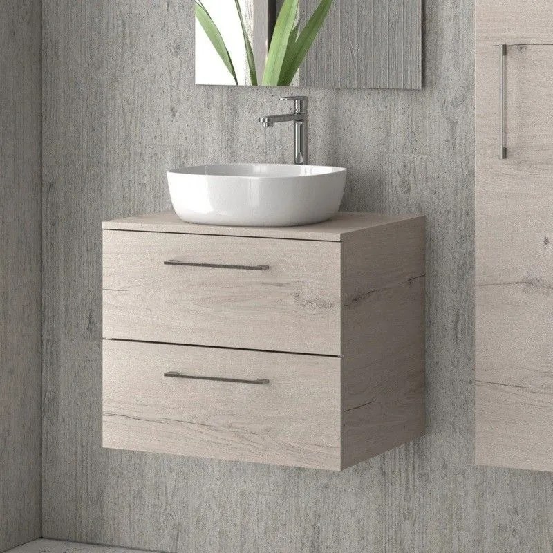 Kamalu - mobiletto bagno 60 cm con due cassetti e piano per lavabo appoggio el-60p