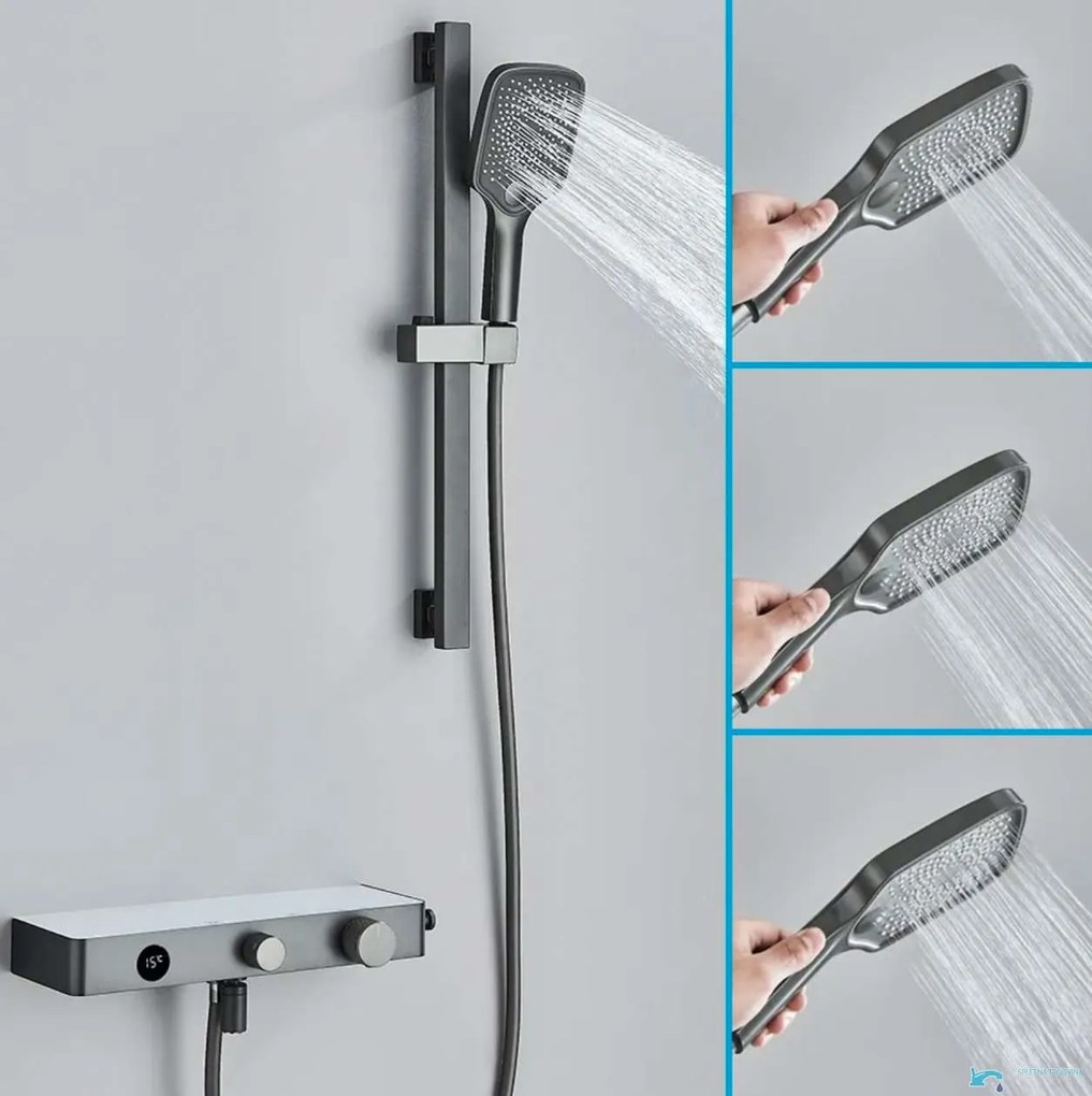 Miscelatore termostatico da parete per vasca ELITE EDITION BBT1429 con display LED, bocca girevole e doccetta multigetto, grigio grafite