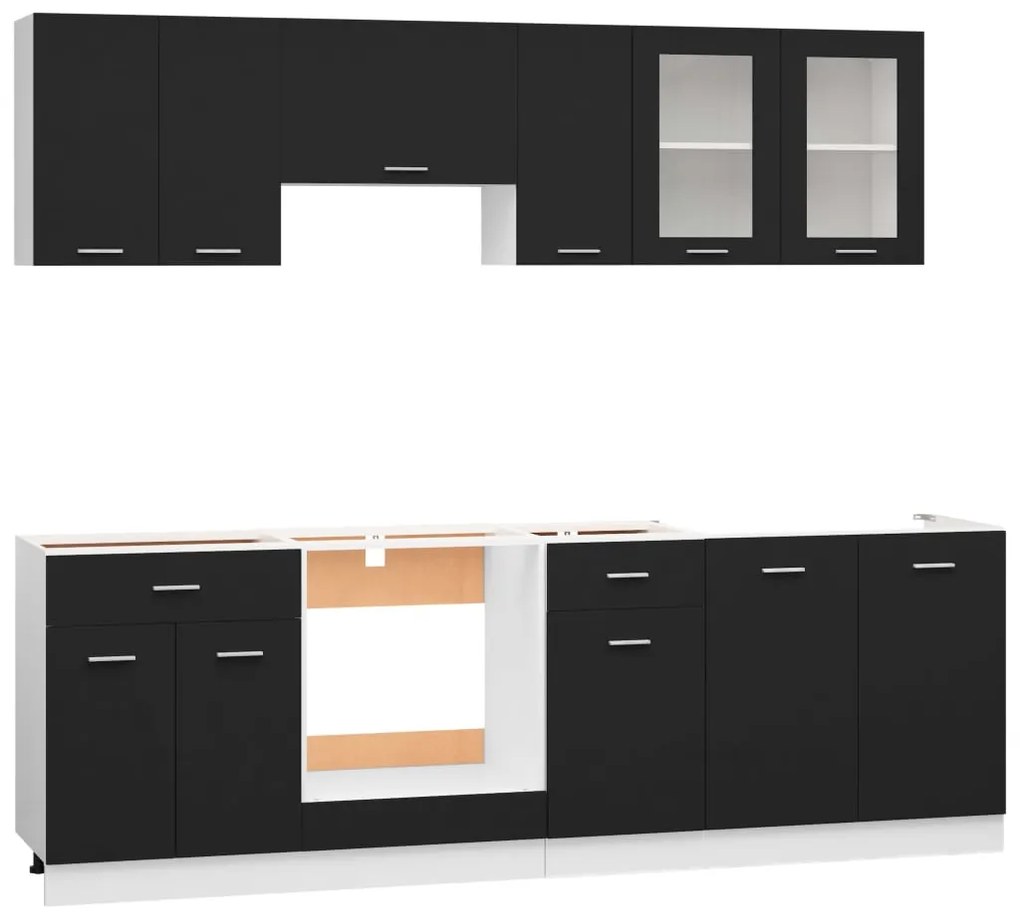 Set armadi da cucina 8 pz nero in truciolato