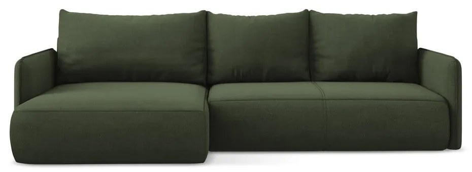 Divano angolare verde allungabile/con contenitore (con penisola a sinistra) Nanea – Makamii