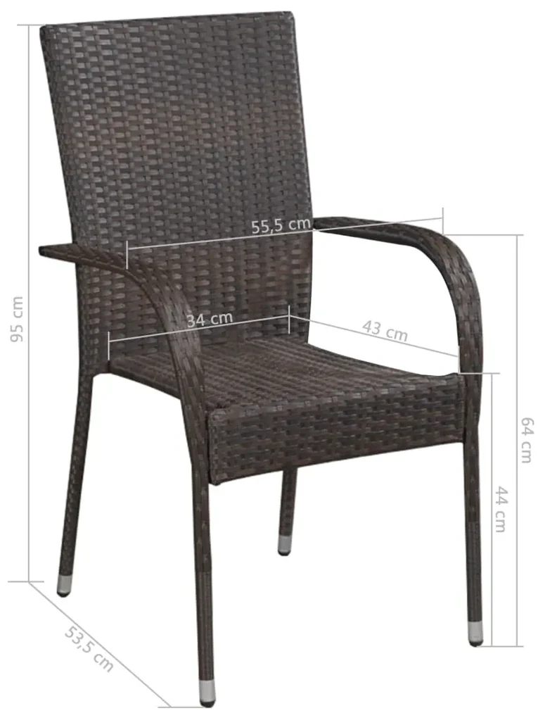 Sedie da esterno impilabili 2 pz in polyrattan marrone