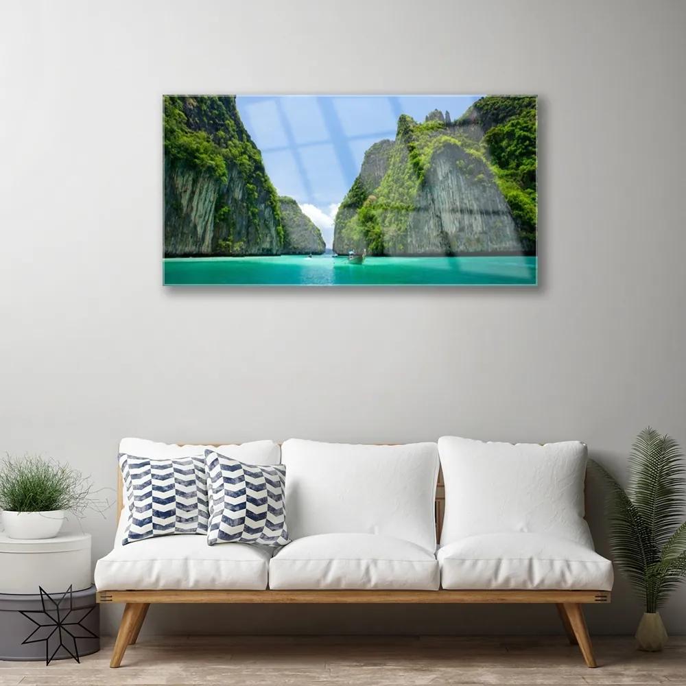 Quadro acrilico Montagne, acqua, paesaggio della baia 100x50 cm