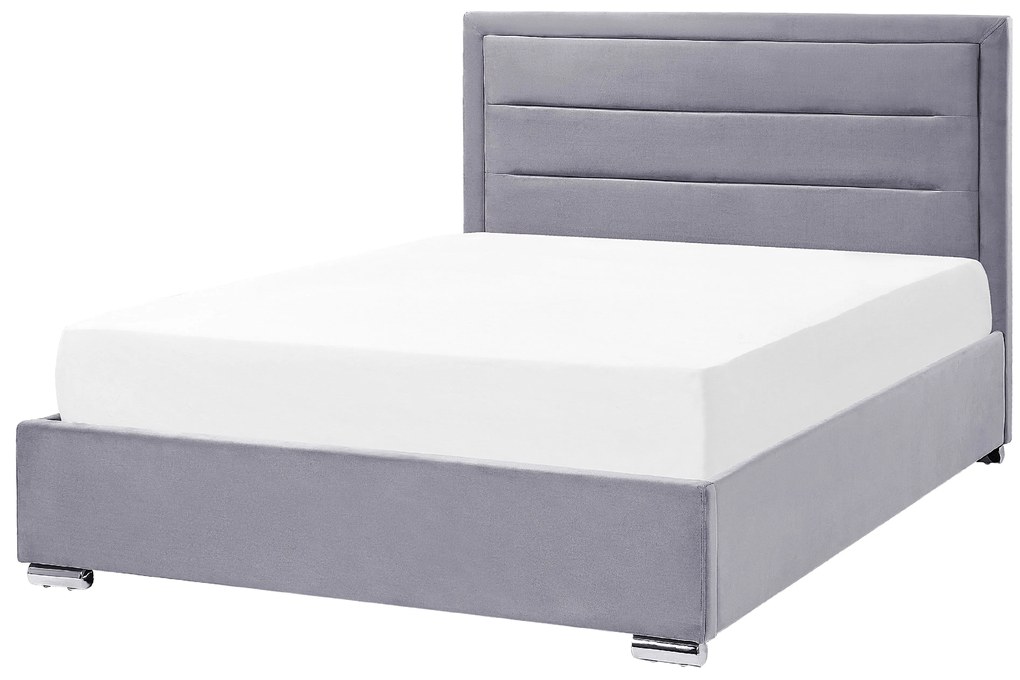 Letto matrimoniale con contenitore velluto grigio scuro 140 x 200 cm ROUEN Beliani