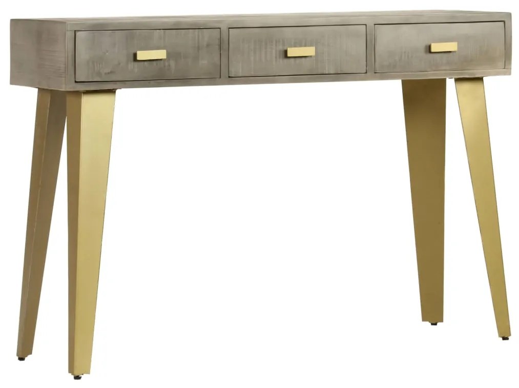 Tavolo consolle massello di mango grigio e ottone 110x35x76 cm