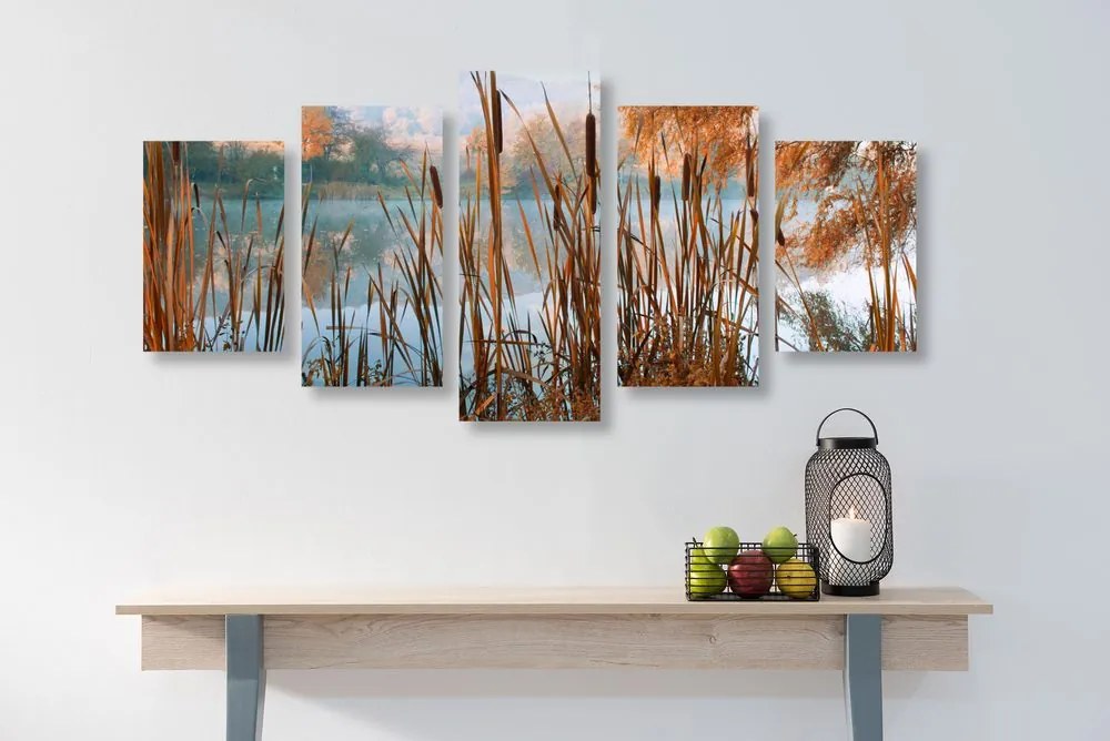 Quadri 5 pezzi – Fiume tra la natura autunnale