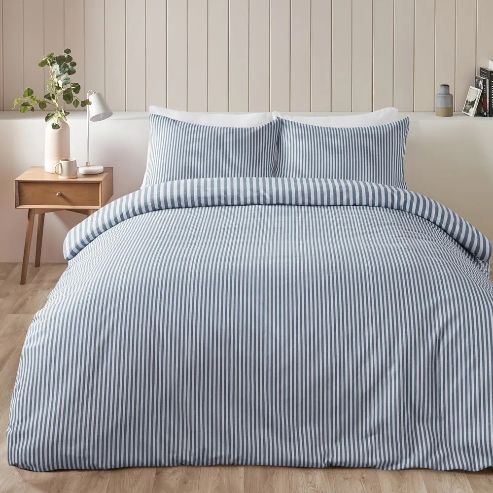 Biancheria da letto singola in flanella blu 135x200 cm Stripe - Catherine Lansfield