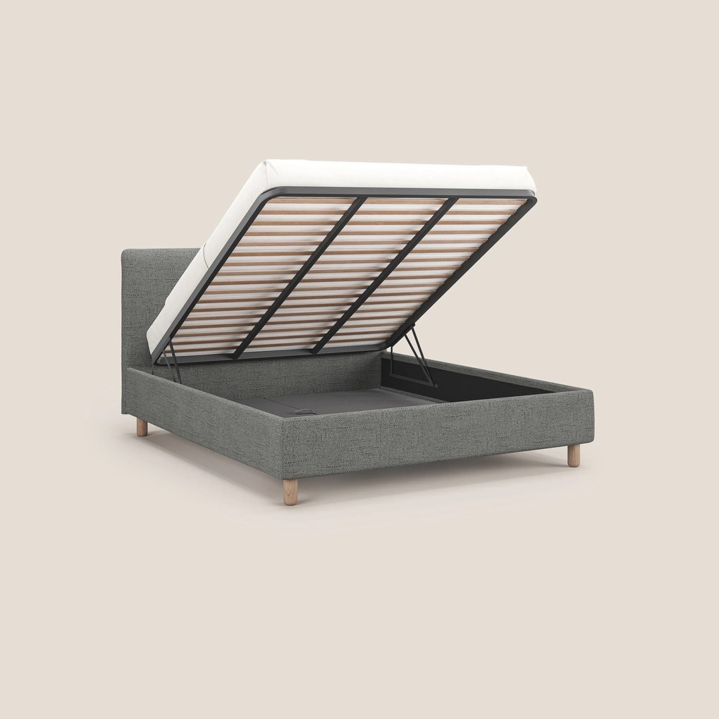 Serena letto contenitore salvaspazio scandinavo in tessuto fiammato impermeabile T03 grigio chiaro