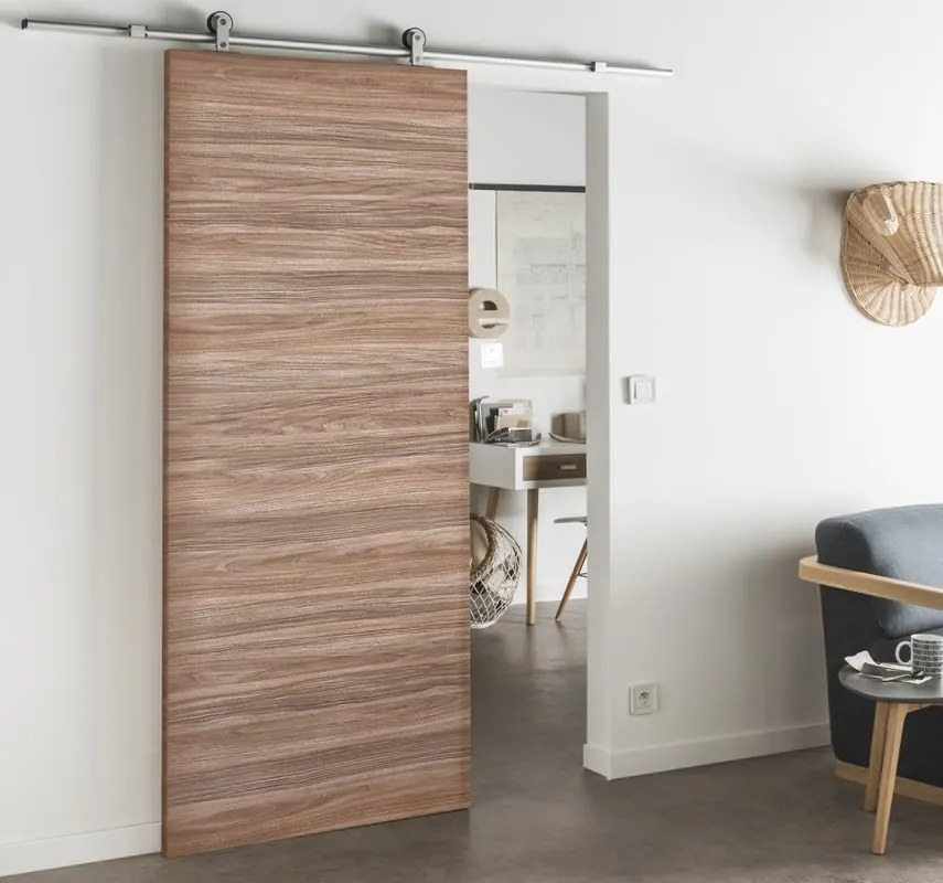 Porta scorrevole reversibile Foret in mdf marrone, L 92.5 x H 211.5 cm, con binario Loft Alluminio