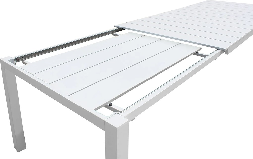 ALASKA - set tavolo in alluminio cm 214/280 x 100 x 75,5 h con 10 poltrone Lotus