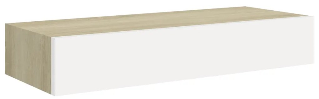 Scaffale da parete con cassetto bianco rovere 60x23,5x10 cm mdf