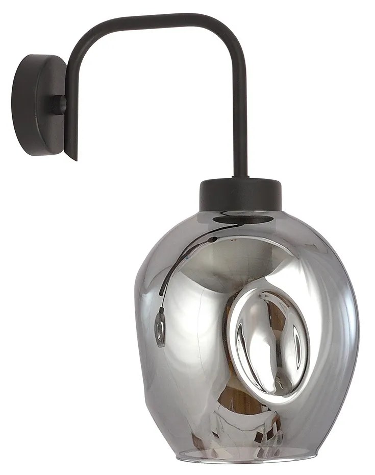 Applique Moderna 1 Luce Auriga In Accaio Nero E Vetro Fumè