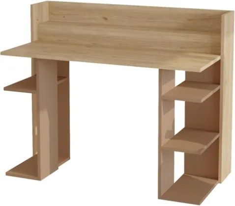 Scrivania Moderna Porta PC 120x58x98 Con Ripiani Laterali Pixel Rovere E Rosso