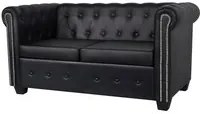 Divano Chesterfield a 2 Posti in Finta Pelle Nero