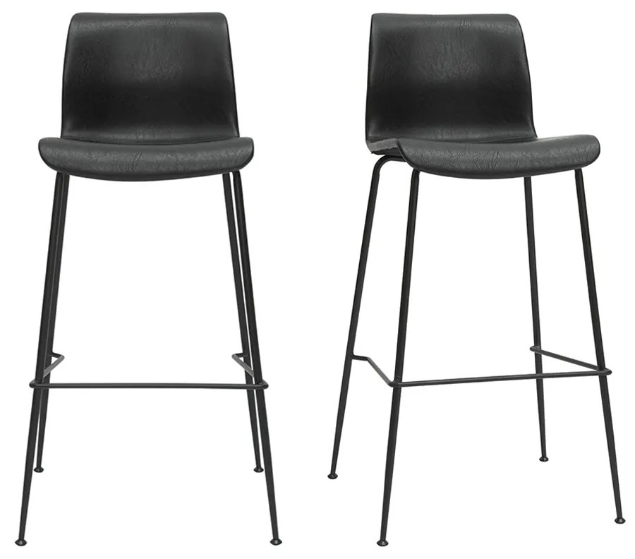 Sgabelli da bar fissi nero look anticato e metallo nero H75 cm (set di 2) HAROLD