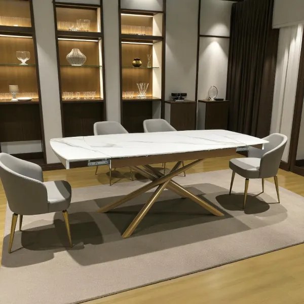 Tavolo allungabile 140-200x90 cm gambe oro top marmo bianco - VERAL